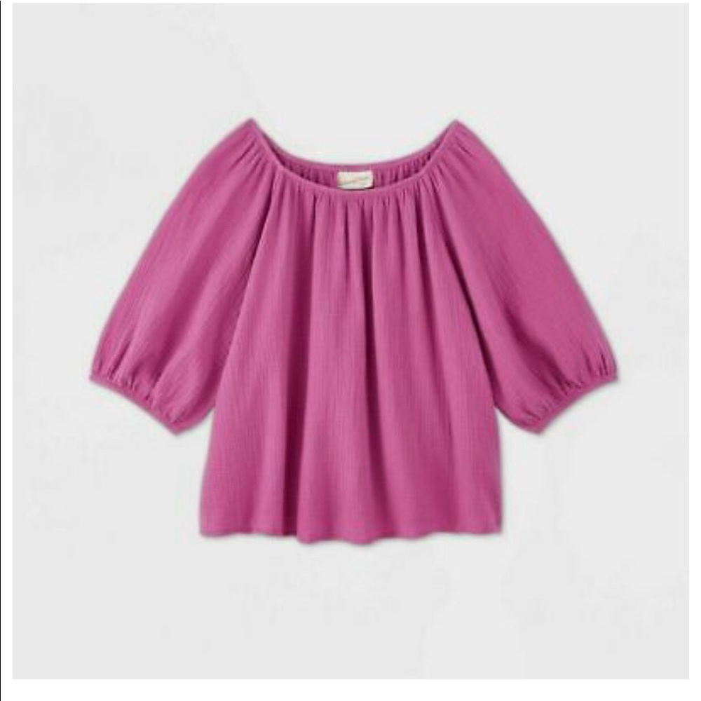 Women's Bubble Elbow Sleeve Blouse -Pink XL